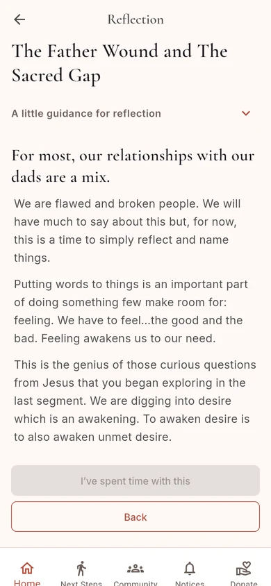 A reflection reading from the segment The Father Wound and The Sacred Gap, beginning "For most, our relationships with our dads are a mix."
